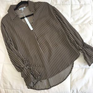 NWT - She + Sky Strictly Stripes Olive Pop Over Blouse